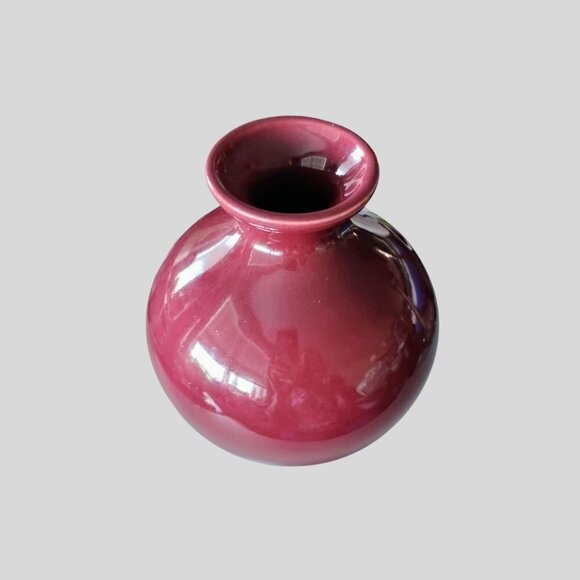 Vintage HAEGER Pottery Maroon Vase Round Glossy Red Burgundy 1990 6" Ceramic - Picture 6 of 7
